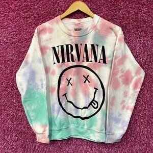 Nirvana Nevermind Grunge Band Tie-Dye Crewneck Sweater Small